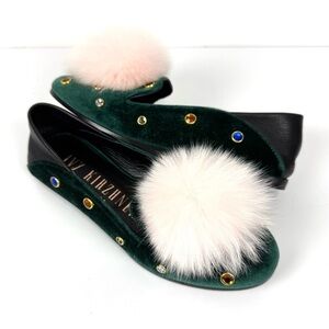 Ivy Kirzhner 6.5 MUSICAL New Jewel Embellished Velvet Nappa Loafer Flat Rabbit
